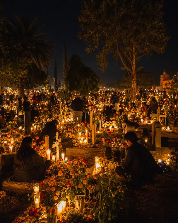 Día de Muertos, marigolds and candlelit altars in Oaxaca, Mexico